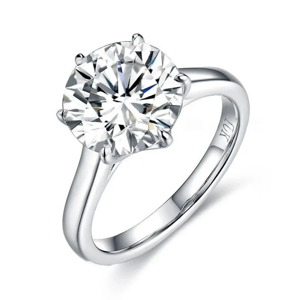 Certified 4ct. t.w. Moissanite Diamond Solitaire 10K White Gold Wedding Ring NEW